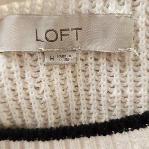 NWOT LOFT white open knit bell sleeve ribbon sweater Womens Medium - Picture 7 of 7